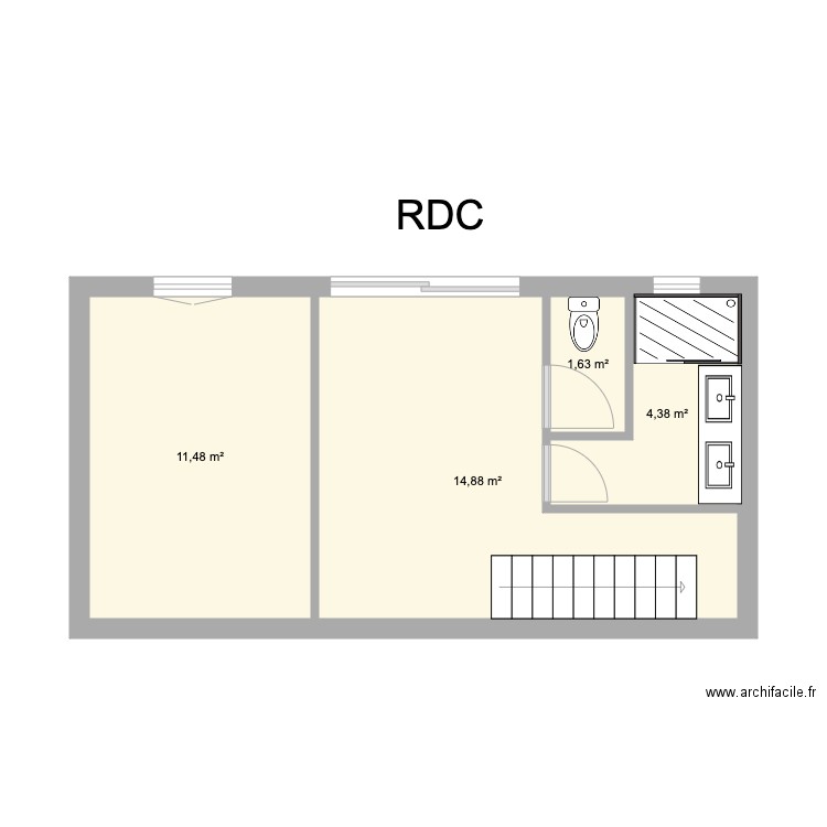 RDC JO. Plan de 4 pièces et 32 m2