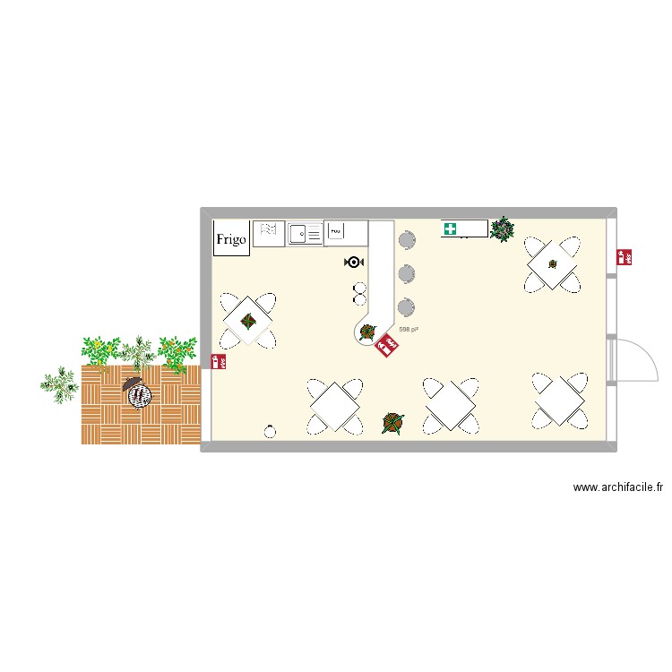 Salle de pause usine. Plan de 1 pièce et 56 m2