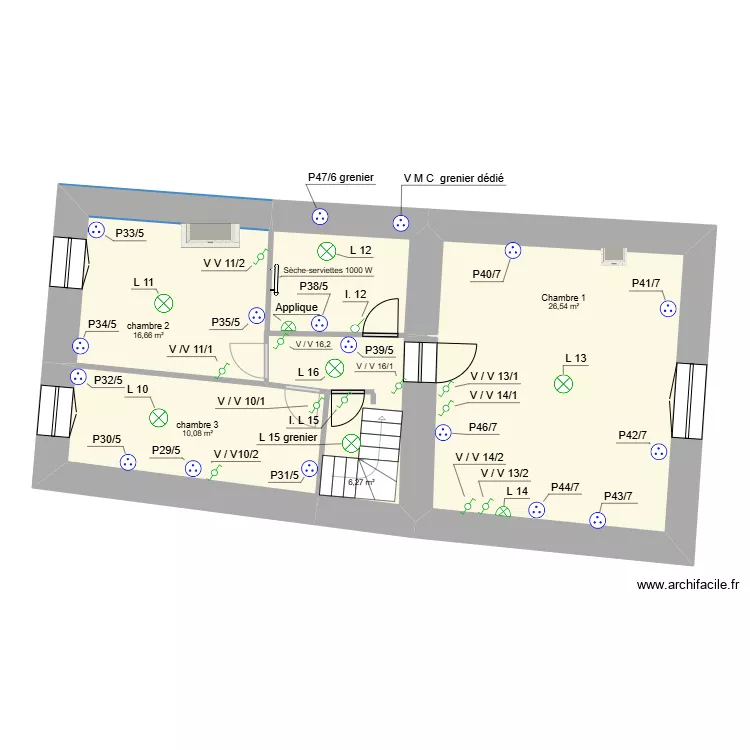 Maison etage electricite. Plan de 