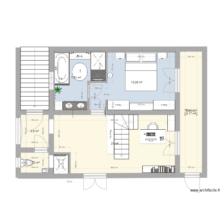 Chambre parentale 180727. Plan de 15 pièces et 172 m2