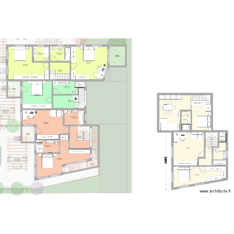 Plan selon étude faisabilité V2ghth. Plan de 40 pièces et 525 m2