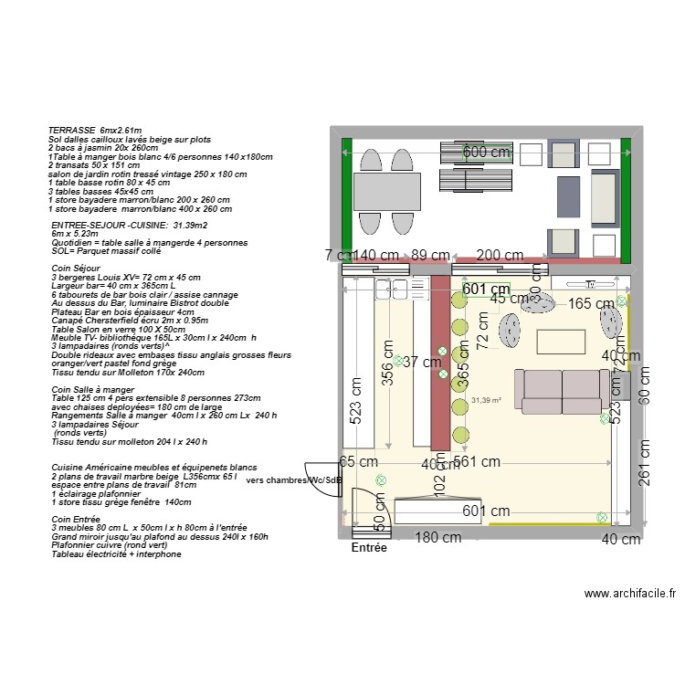 escurial séjour cuisine entrée projet quotidien table de 4- 2. Plan de 1 pièce et 31 m2