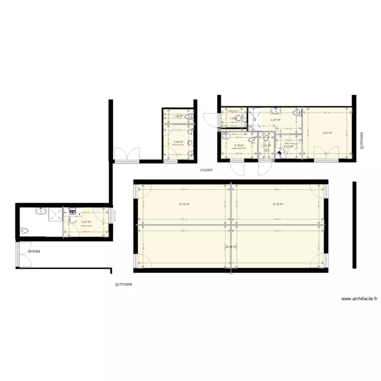 plan projet sanitaires public et arbitre Gruizza. Plan de 