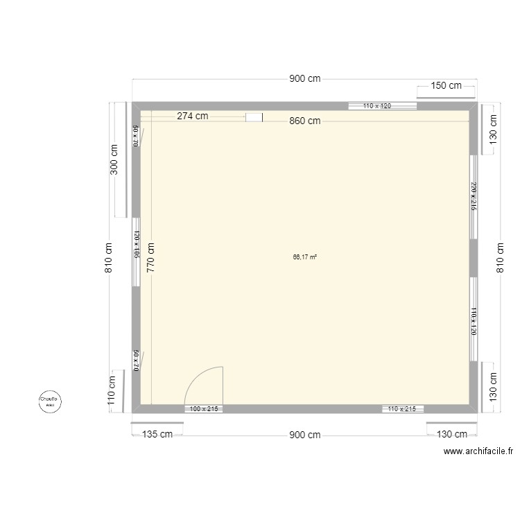 RDC MACONNERIE PAPA. Plan de 1 pièce et 66 m2