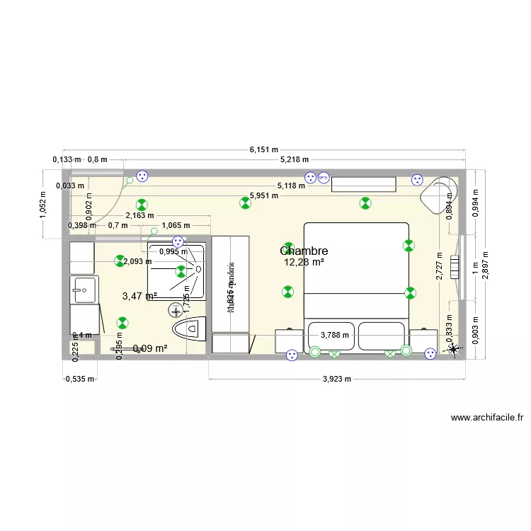 Chambre ex Flora. Plan de 3 et 16 m² Chambre ex Flora. Plan de 3 et 16 m²