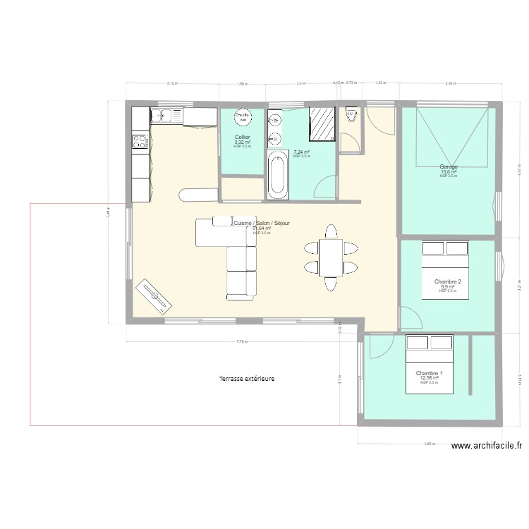 Maison Plouarzel. Plan de 6 pièces et 98 m2