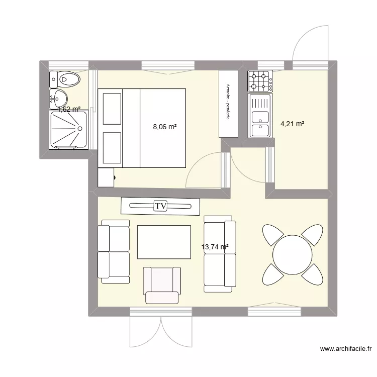 Chambre salon. Plan de 