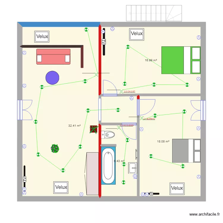 Denis 1er ET elec adressage. Plan de 