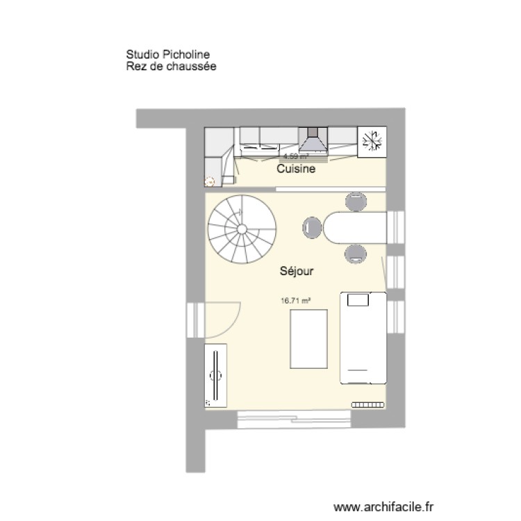 Studio Picholine Rez de chauss&eacute;e 1 bis. Plan de 0 pièce et 0 m2