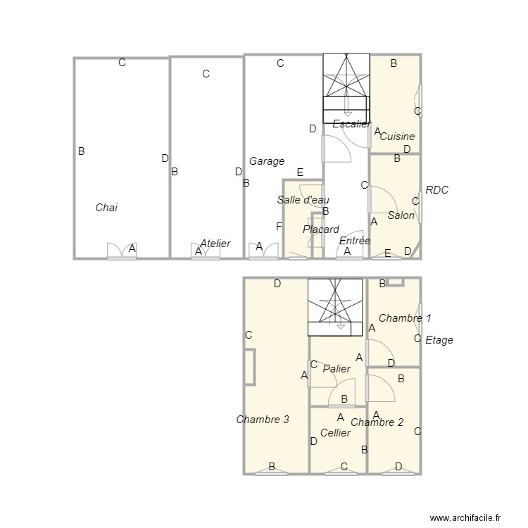 Croquis LANGLOIS (beautiran) plomb. Plan de 13 pièces et 21 m2