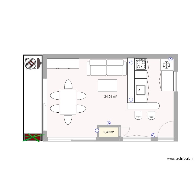 Piscine2. Plan de 2 pièces et 25 m2