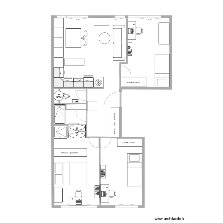 Aulnay projet meublé. Plan de 4 pièces et 27 m2