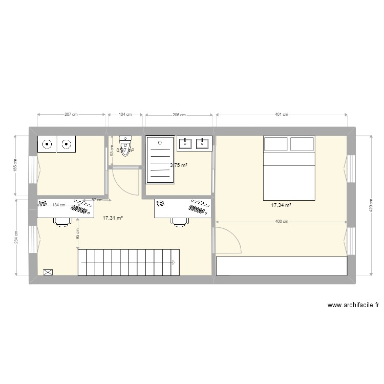 Muretarchi 3. Plan de 4 pièces et 39 m2