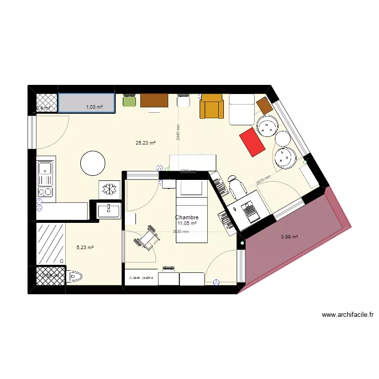 Appartement GIRANDIERE Meubles - OPTION 3. Plan de 