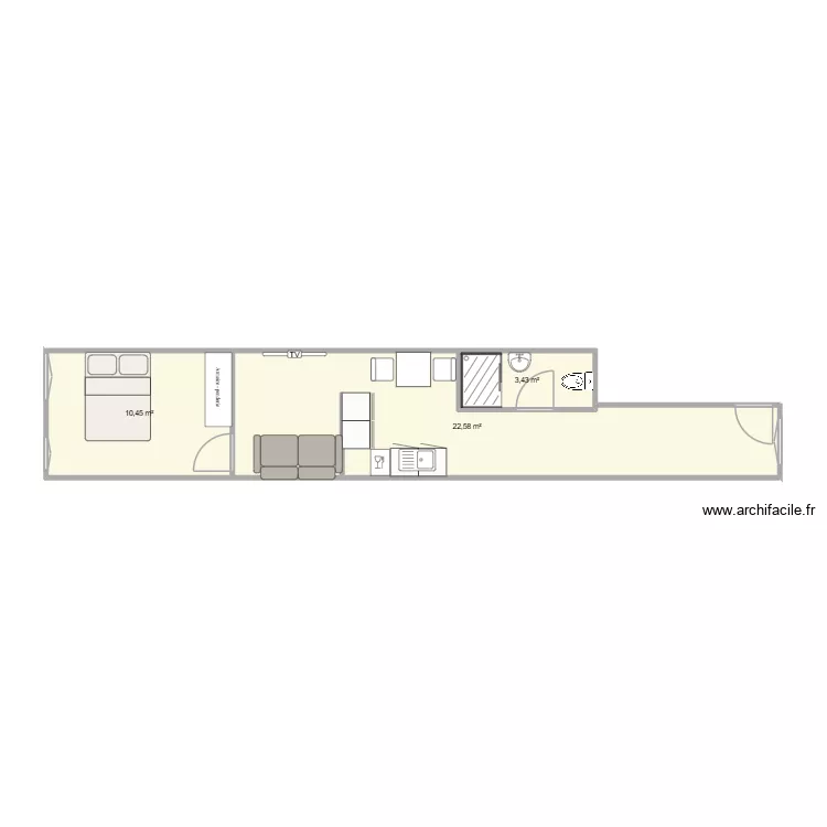 RDC. Plan de 3 Pièces et 36 m² RDC. Plan de 3 Pièces et 36 m²