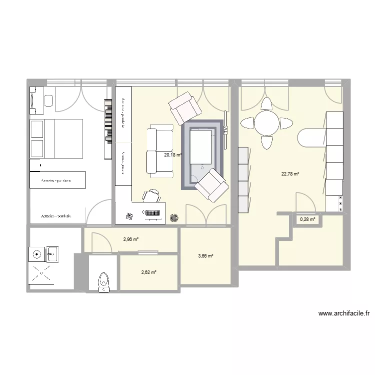 Plan Appartement am&eacute;nagement Maman. Plan de 6  et 52 m²