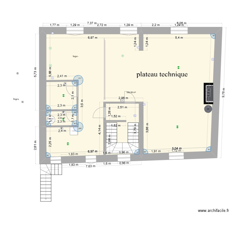 LE CERCLE RG. Plan de 2 pièces et 109 m2