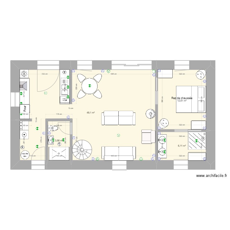 Brehat Rez de chaussée V1. Plan de 4 pièces et 72 m2