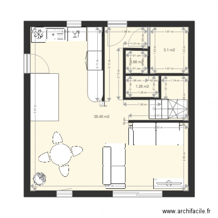 plan futur rdc. Plan de 4 pièces et 44 m2