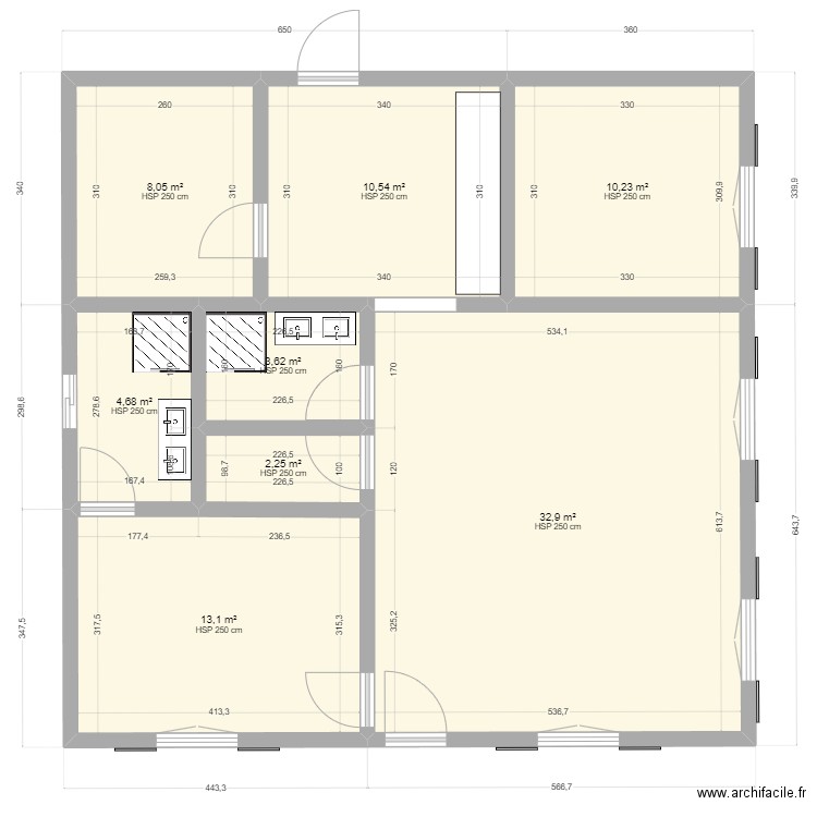 g30. Plan de 8 pièces et 85 m2