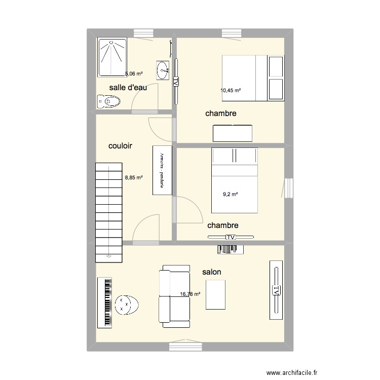 Etage CHASSY. Plan de 5 pièces et 50 m2