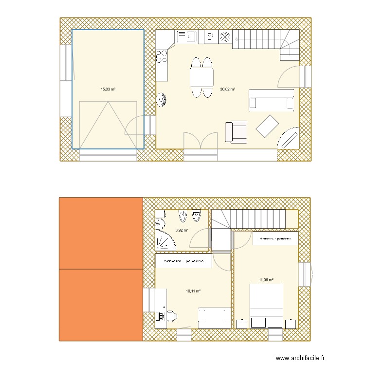 Home 60m2 bis. Plan de 7 pièces et 89 m2