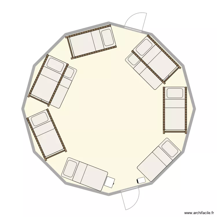 Yourte. Plan de 1  et 42 m²