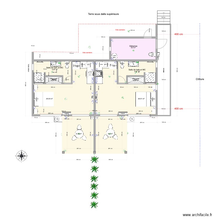 la Balinaise 2 studios. Plan de 20 pièces et 216 m2