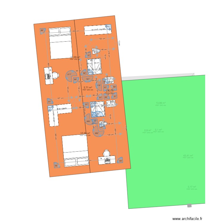 Marengo 2 chambres etages. Plan de 14 pièces et 205 m2