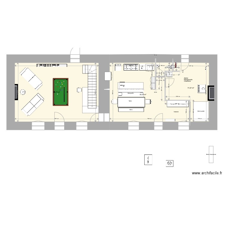 Sibinel Rez de chaussee vierge. Plan de 3 pièces et 95 m2