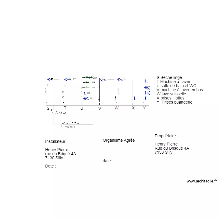 Sch&eacute;mas unifilaire 30 mA. Plan de 