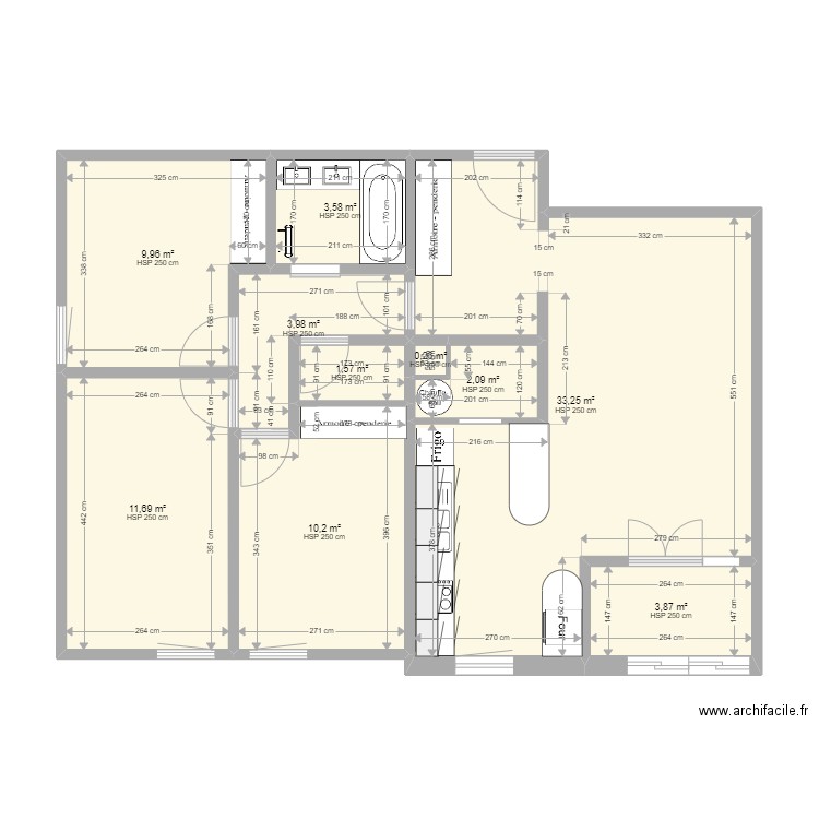 appart michèle etat existant. Plan de 10 pièces et 80 m2