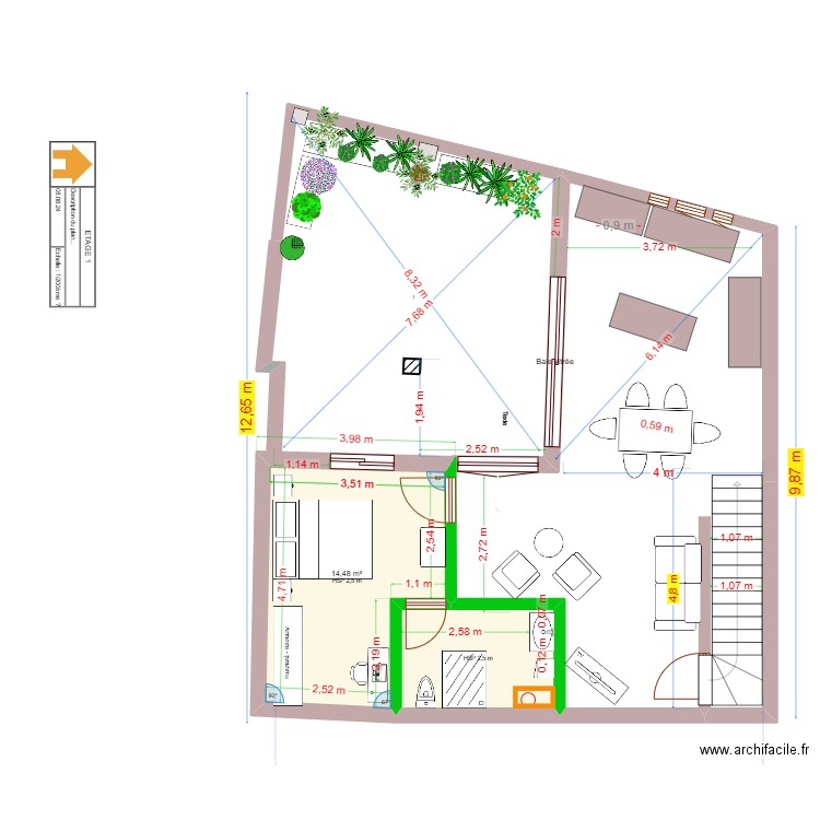 CAN PERE 1er réf-2 V45 270425 terrasse. Plan de 2 pièces et 21 m2