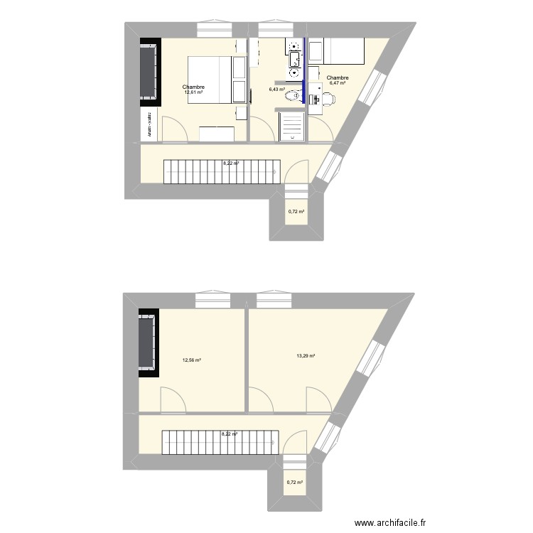 1er étage. Plan de 9 pièces et 69 m2