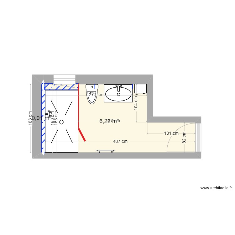 SALLE DE BAIN RDC. Plan de 2 pièces et 6 m2