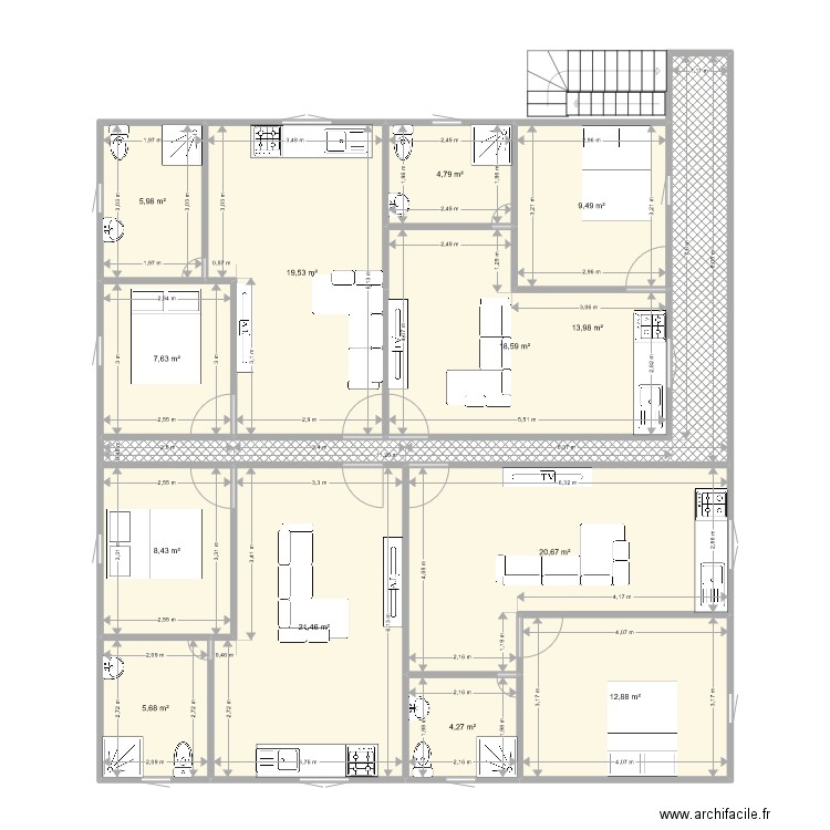 Appartements T2 Brk97670. Plan de 13 pièces et 153 m2