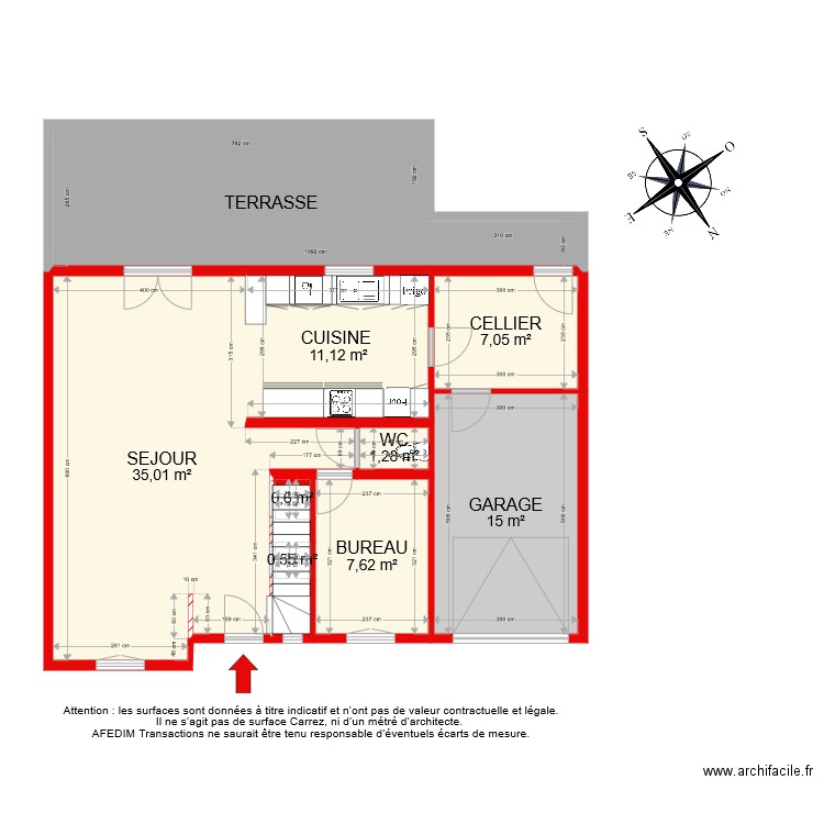 BI 4546 RDC. Plan de 11 pièces et 105 m2