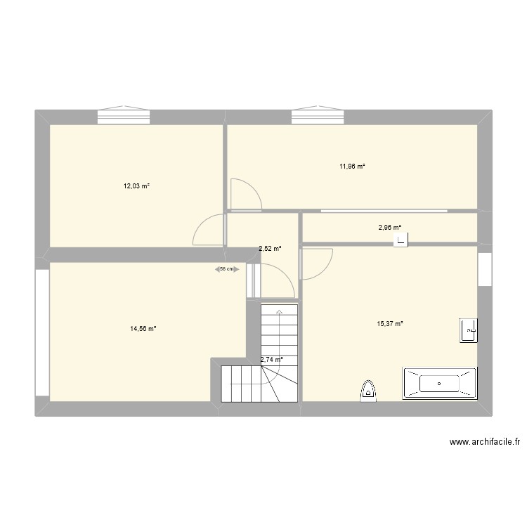 R-1 cetinoz. Plan de 7 pièces et 62 m2