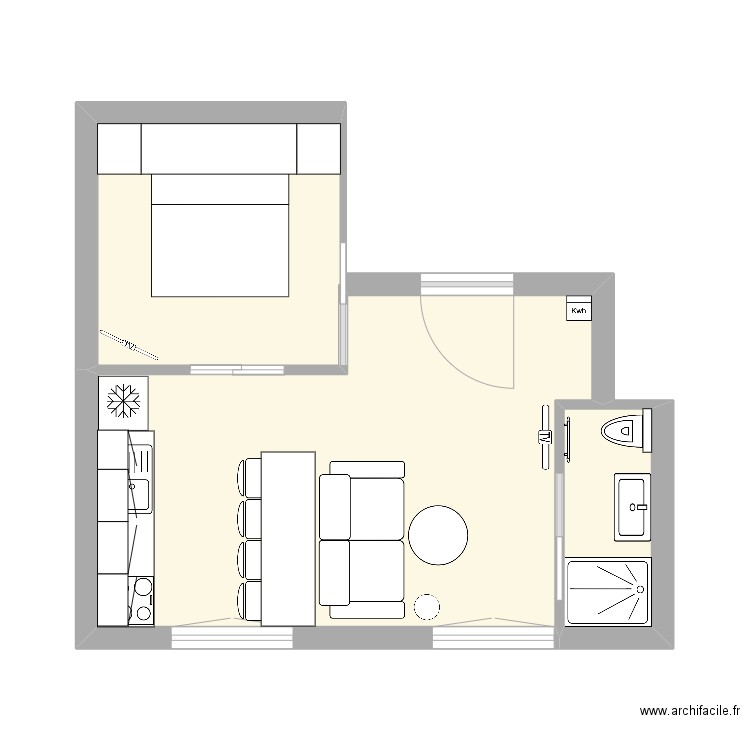 Sully V5 sans côte. Plan de 3 pièces et 28 m2