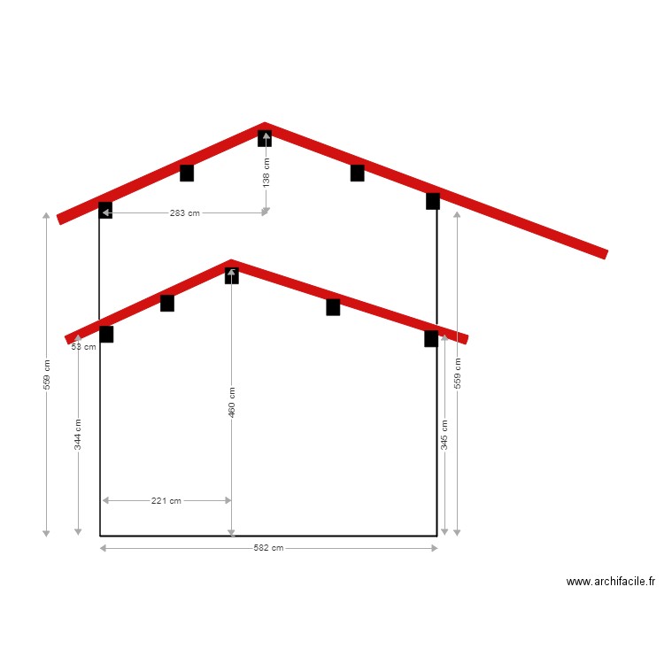 Vue de façade depuis point F. Plan de 0 pièce et 0 m2