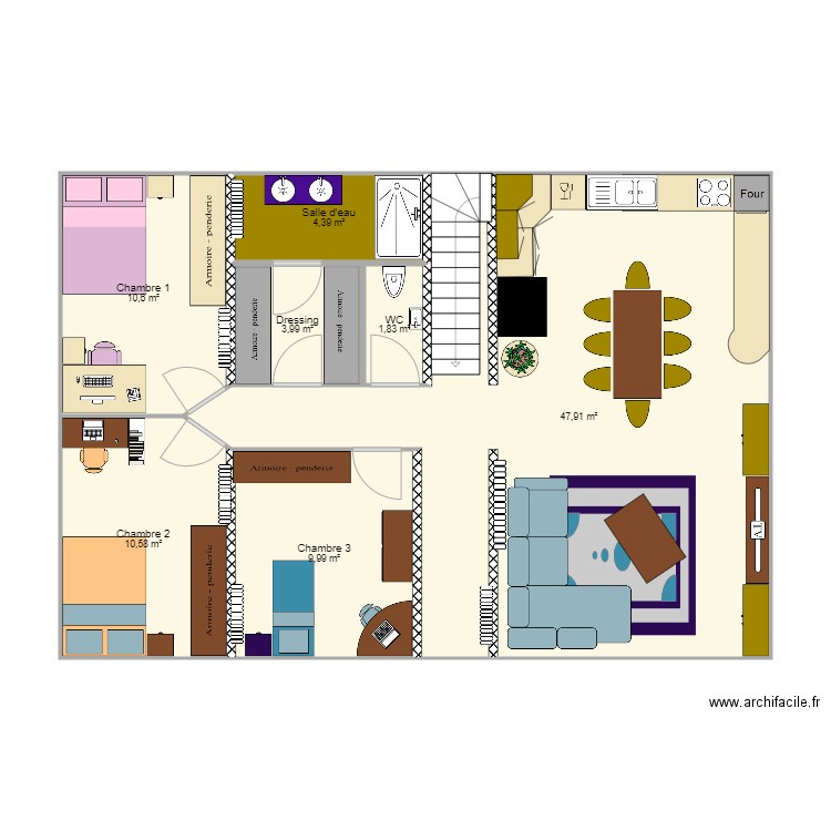 maison 9. Plan de 7 pièces et 89 m2