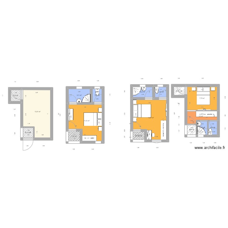 Suite parentale. Plan de 17 pièces et 66 m2