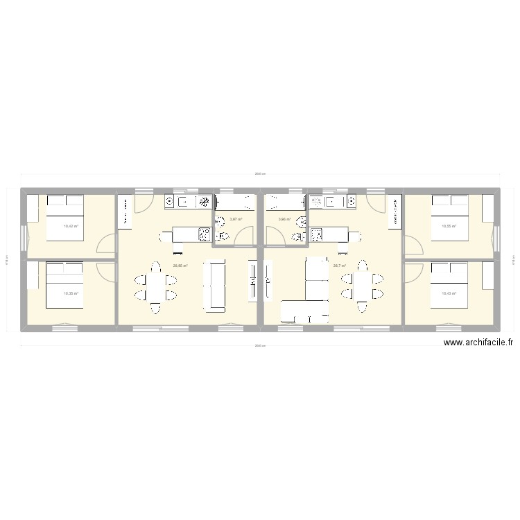 Logements v2. Plan de 8 pièces et 107 m2
