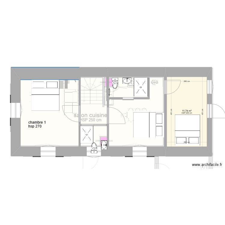 MAISON RDC. Plan de 3 pièces et 61 m2