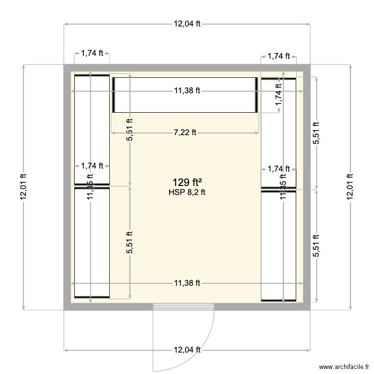 Gannet - 12x12. Plan de 1 pièce et 12 m2
