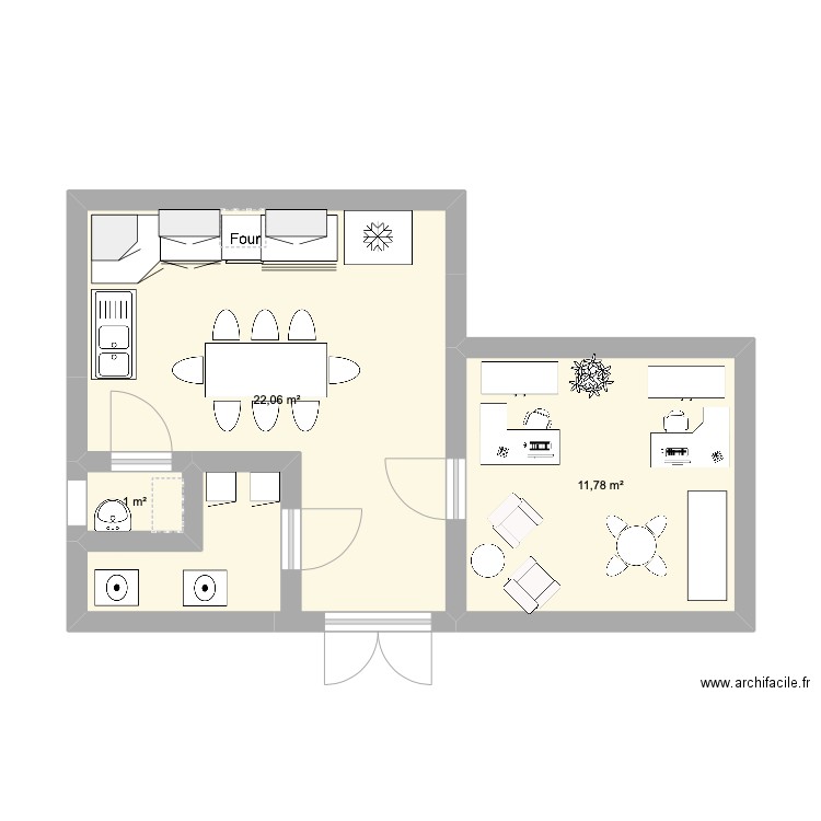 R.I. Plan de 3 pièces et 35 m2