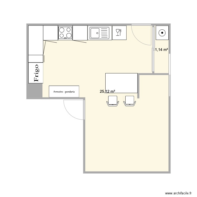 CUISINE 1. Plan de 3 pièces et 27 m2