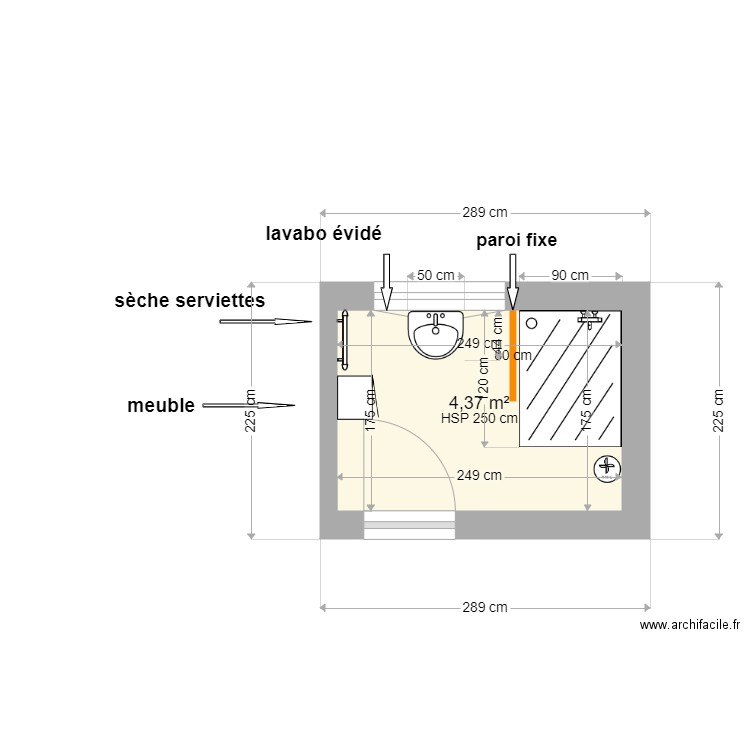 Me DUGUE. Plan de 1 pièce et 4 m2