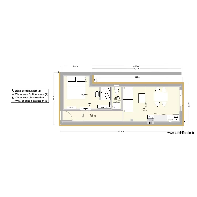 Plan - Chambre fermee. Plan de 4  et 40 m²