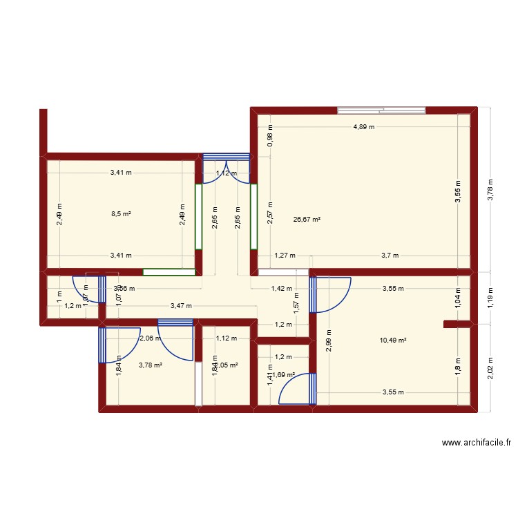 Plan Brice. Plan de 6 pièces et 53 m2